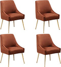 Modern Velvet Dining Chairs Set of 4, Contemporary Upholstered Furniture Collection with Polished Gold Metal Legs, Elegant Accent Chairs for Kitchen Living Room(Brown)