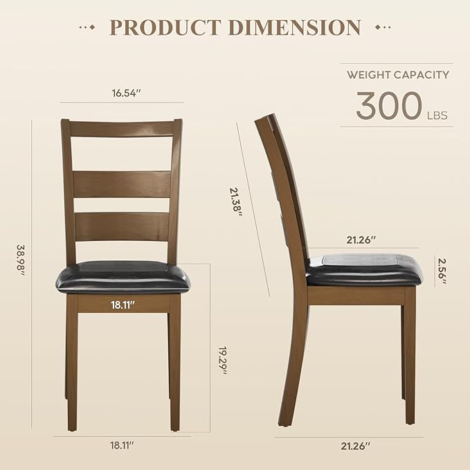 COLAMY Upholstered Dining Chairs Set of 2, PU Leather Ladder High Back Dining Room Kitchen Side Chair with Adjustable Foot Pegs, Dark Brown
