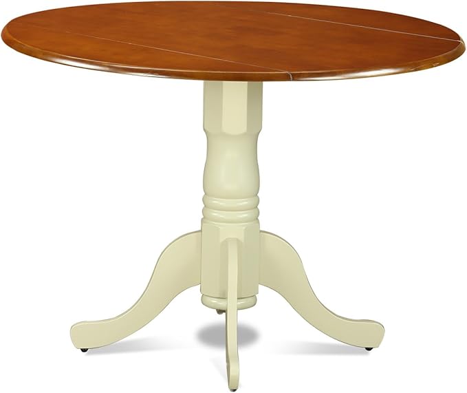 East West Furniture DLQU3-BMK-W 3 Piece Dining Room Furniture Set Contains a Round Kitchen Table with Dropleaf and 2 Dining Chairs, 42x42 Inch, Buttermilk & Cherry