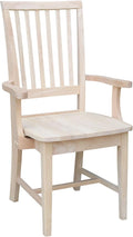IC International Concepts Mission Side Chair with Arms Solid Parawood, Box Seat Construction, Kitchen/Dining, 22"W x 21"D x 39"H, 225 Lbs Wt. Capacity, DIY, Paint/Stain In Any Color, Unfinished