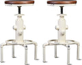 Topower Aged Antique Vintage Industrial Barstool Solid Wood Water Pipe Fire Hydrant Design Cafe Coffee Industrial Bar Stool Set of 2 Antique White