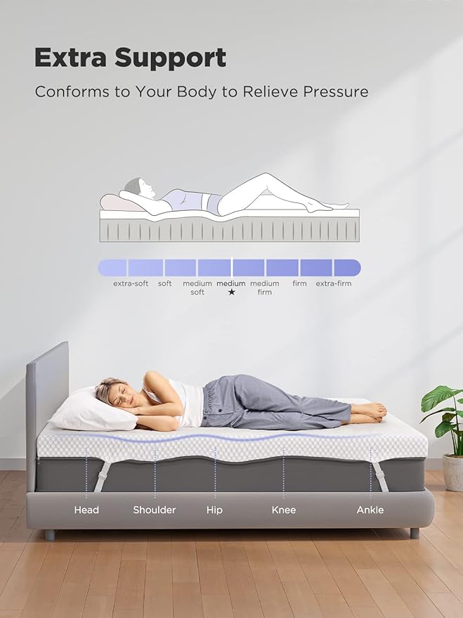 PERLECARE 2 Inch Gel Memory Foam Mattress Topper for Pressure Relief, Premium Soft Mattress Topper for Cooling Sleep, Non-Slip Design with Removable & Washable Cover, CertiPUR-US Certified Queen