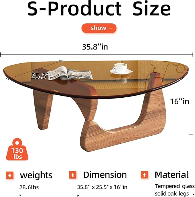Modern Glass Coffee Table for Living Room mid Century, Small Coffee Table Stylish Coffee Tables, Suitable for Bedroom Living Room Reception Office Tables（Walnut/Brown，Medium）