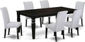 East West Furniture LGBA7-BLK-05 7 Piece Dining Room Table Set Consist of a Rectangle Kitchen Table with Butterfly Leaf and 6 Grey Linen Fabric Parson Dining Chairs, 42x84 Inch, Black