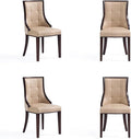 Manhattan Comfort Fifth Avenue Faux Leather Dining Chairs, Parsons Accent Furniture with Padded Wingback Seat, Fine Rectangular Stitching and Solid Beech Wood Frame, Set of 4, Tan