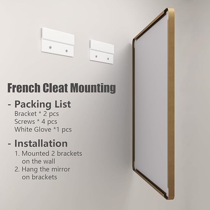 55x40 Inch Gold Bathroom Mirror, Brushed Metal Frame Gold Vanity Mirror, Large Rectangle Mirror for Wall, Rounded Corner, Shatterproof, Anti-Rust (Horizontal/Vertical)