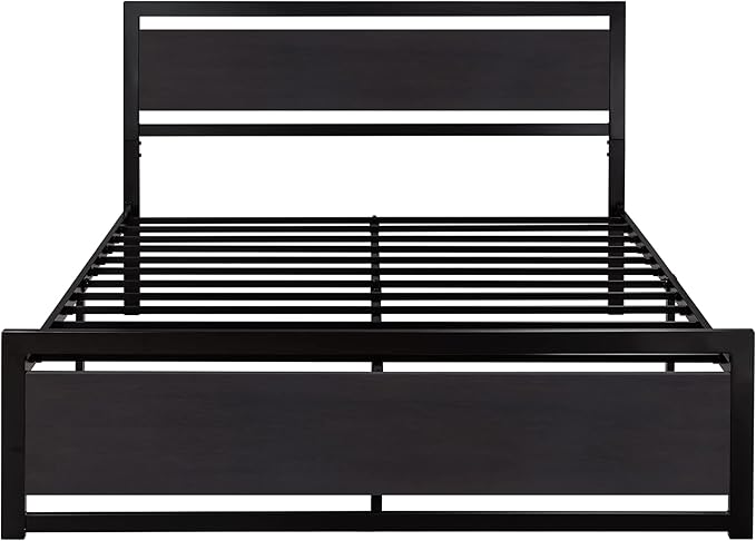 SHA CERLIN Full Size Bed Frame with Modern Headboard, Heavy Duty Platform Metal Base with Square Footboard and 13 Strong Slats Support, No Box Spring Needed, Black
