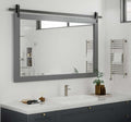 PAIHOME Large Gray Wall Mirror, Farmhouse Horizontal Rustic Square Bathroom Mirror for Wood Framed Vanity Mirrors, Barn Door Style Decor Living Room Entryway Bedroom 40x26INCH, Grey