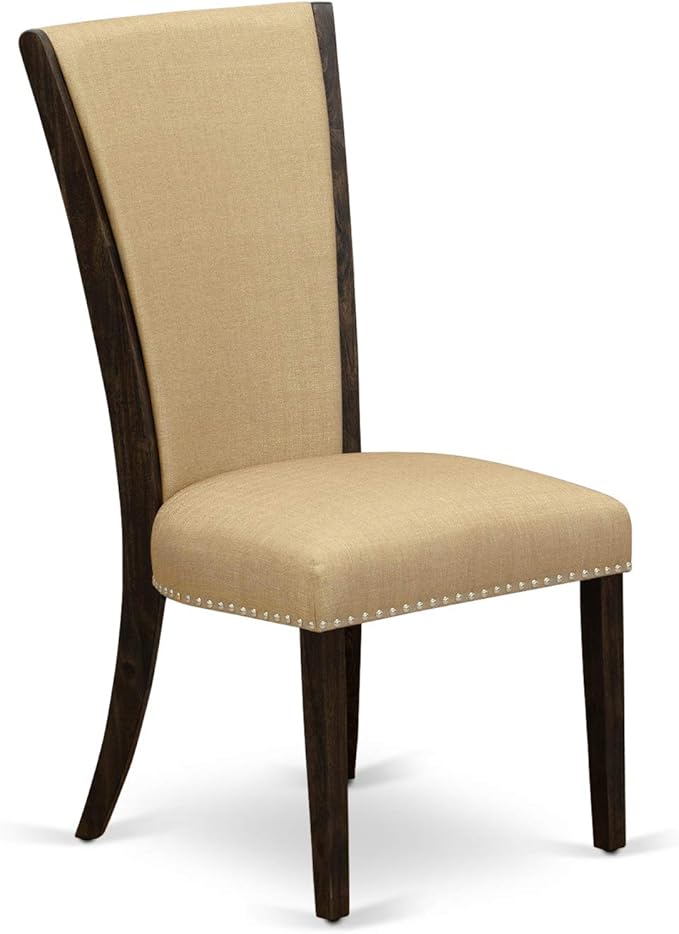 East West Furniture VEP7T03 Verona Parson Dining Chairs - Nailhead Trim Brown Linen Fabric Upholstered Chairs, Set of 2, Jacobean