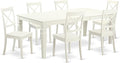 East West Furniture LGBO7-LWH-W 7 Piece Kitchen Table Set Consist of a Rectangle Dining Table with Butterfly Leaf and 6 Dining Room Chairs, 42x84 Inch, Linen White