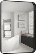 Hamilton Hills 22x30 inch Metal Bronze Frame Mirror for Bathroom | Brushed Rectangular Rounded Corner Vanity | 2" Deep Set Design Large Wall Mirrors Decorative | Hangs Horizontal and Vertical