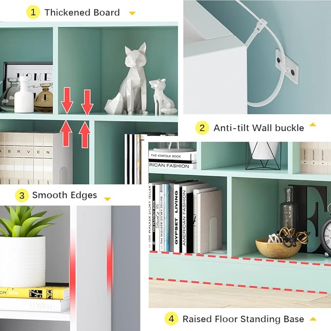IOTXY Open Shelf Low Bookcase - Wooden 3-Tier Floor Standing Display Cabinet Organizer with Base, 10 Cubes Short Horizontal Bookshelf in Pear Yellow