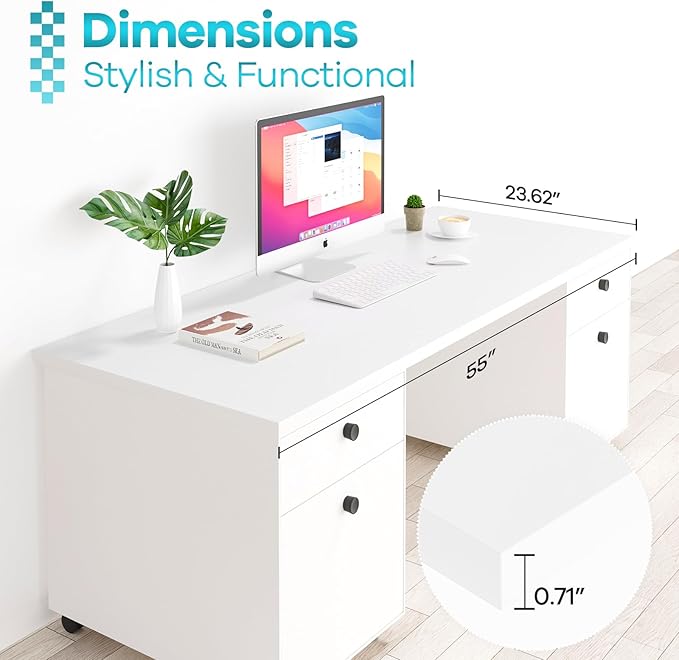Kaboon White Table Top 23.62" D x 55" W, Solid One-Piece Desktop, Universal Wood Countertop, Reversible Laminate Top, Double Desks, L-Desk DIY, for Home and Commercial