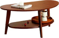 Mid Century Modern Coffee Table with Storage, 2 Tier Oval Round Coffee Tables for Living Room Home Office, FSC Certifiled 100% Solid Bamboo Wood Center Table Easy Assemble (Espresso)