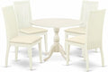 East West Furniture DMIP5-LWH-C 5 Piece Modern Dining Table Set Includes a Round Wooden Table with Dropleaf and 4 Linen Fabric Upholstered Dining Chairs, 42x42 Inch, Linen White