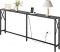 Console Table Narrow Long, Behind Couch Table with Oulets & USB Ports, Industrial Long Skinny Stand for Entryway,Hallway, Living Room, Bedroom Black, 7.9" D x 70" W x 24.8" H