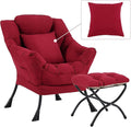 Lazy Chair with Ottoman, Comfy Reading Lounge Chair with Footstool & Throw Pillow Modern with Armrests & Side Pocket for Living Room, Bedroom, Dorm Room, Burgundy