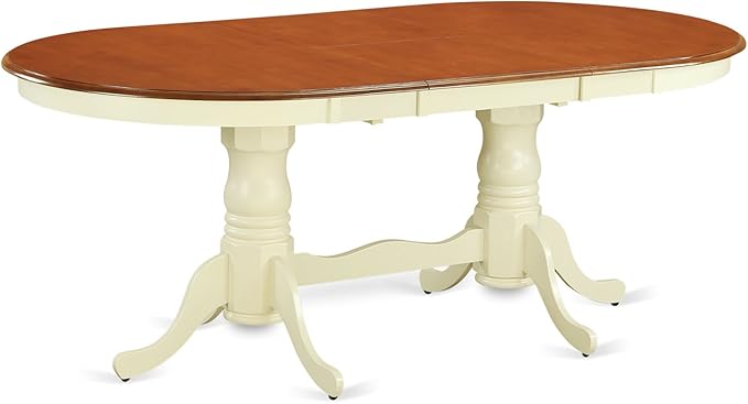 East West Furniture PLKE7-WHI-W 7 Piece Modern Dining Table Set Consist of an Oval Wooden Table with Butterfly Leaf and 6 Dining Chairs, 42x78 Inch, Buttermilk & Cherry
