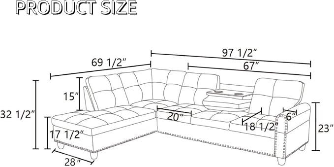 Modular L-Shaped Sectional Sofa, Modern Couches with Movable Chaise, Convertible 4-Seater Couch for Bedroom, Apartment & Office, Brown Grey