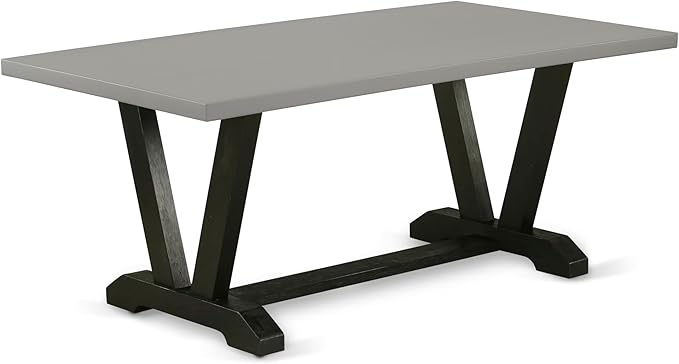 East West Furniture V697AB624-9 9 Piece Dining Room Table Set Includes a Rectangle Kitchen Table with V-Legs and 8 Black Color Linen Fabric Parson Dining Chairs, 40x72 Inch, Multi-Color