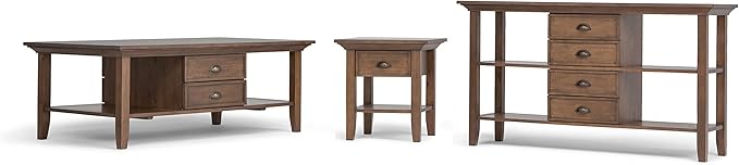 SIMPLIHOME Redmond Console Table - 54 Inch Wide Solid Wood Sofa Table in Rustic Natural Aged Brown, Transitional Storage Table for Entryway or Living Room with 4 Drawers and 4 Open Shelves