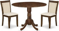 East West Furniture DLMZ3-AWA-32 3 Piece Kitchen Table Set for Small Spaces Consist of a Round Wooden Table with Dropleaf and 2 Upholstered Parson Chairs, 42x42 Inch, Antique Walnut