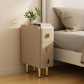 Narrow Nightstand with Drawers, Narrow Side Table Leather, Small Bedside Tables for Bedroom. (Beige)