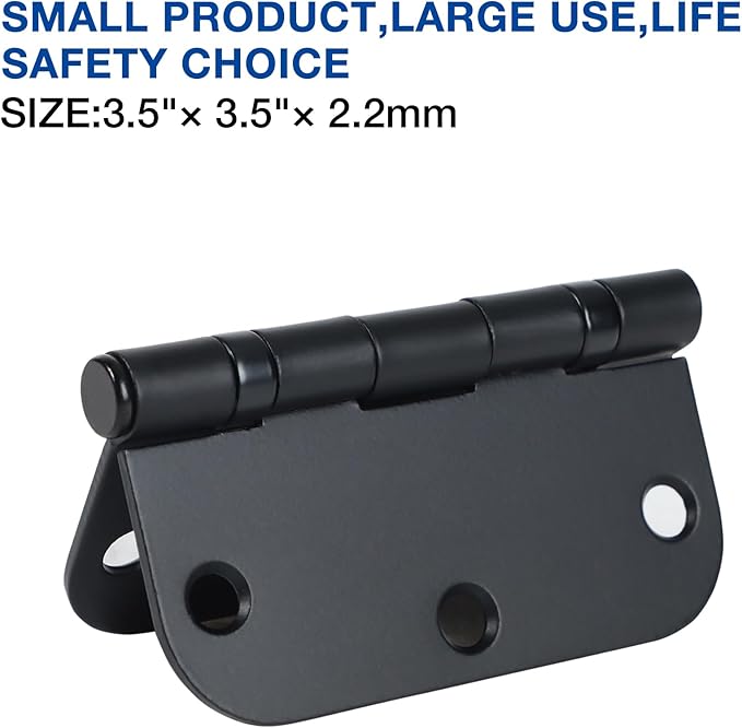 12 Pack Anti Squeak Matte Black Door Hinges 3.5 Inch 5/8" Radius Round Ball Bearing Interior 3-1/2"Flat Bifold Standard Bedroom Indoor for Doors 3 ½" Hardware Essentials House Home Decor Accessories