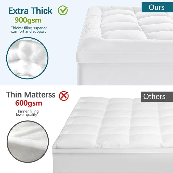 CYMULA Mattress Topper Twin Size - Soft Cooling Mattress Pad for College Dorm Room Essentials - Extra Thick Twin Protector Cover for Back Pain, Single Bed Topper Pillow Top with 8''-21'' Deep Pocket