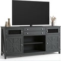 YITAHOME Farmhouse TV Stand for TVs up to 65", 59" Entertainment Center with 2 Large Drawers & Visual Grid Door, Rustic TV Media Console for Living Room, Dark Grey