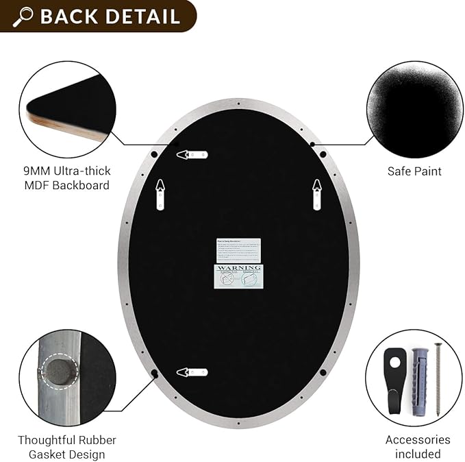 ANDY STAR Brushed Nickel Oval Wall Mirror, 20x28, Modern Bathroom Mirror, Sturdy Stainless Steel Frame, Clear Reflection, Anti-Corrosion Backboard