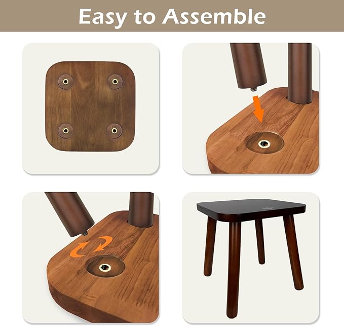 BEE&OAK Wooden Step Stools for Adults, Solid Rubber Wood Non-Slip Step Foot Stool, Heavy Duty 300 lbs One Step Stool for Bedroom, Bathroom, Kitchen,Outdoor (Dark-Walnut, 11" (D) x 11"(W) x 11.8"(H))