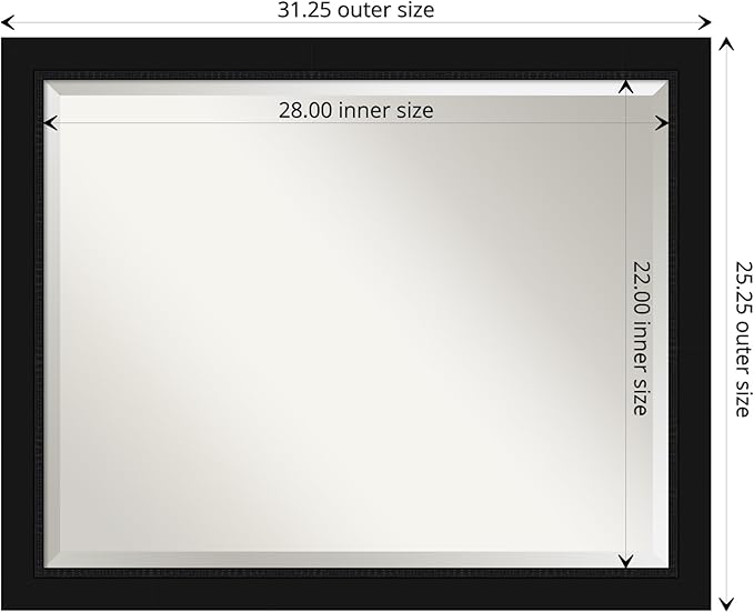Amanti Art Black Bathroom Mirror for Over Sink, 25x31 Avon Black Rectangle Vanity Mirror, Large Casual Frame, Hangs Horizonally and Vertically, Bathroom Wall Decor, Beveled Edge