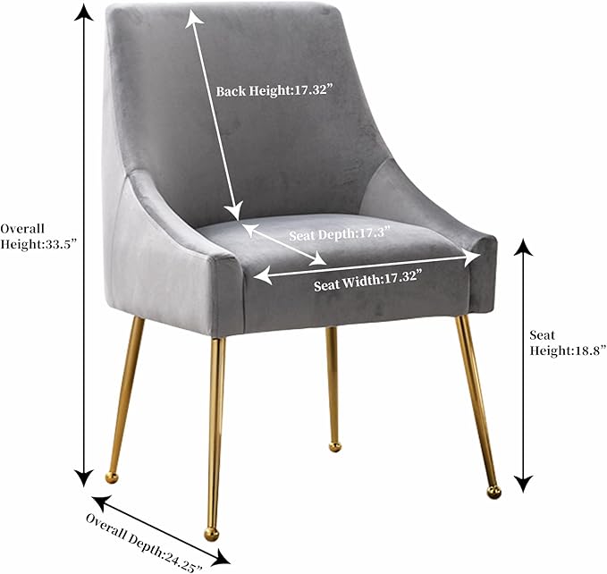 Modern Velvet Dining Chairs Set of 4, Contemporary Upholstered Furniture Collection with Polished Gold Metal Legs, Elegant Accent Chairs for Kitchen Living Room(Grey)