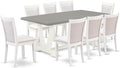 East West Furniture V097MZ001-9 9 Piece Modern Dining Table Set Includes a Rectangle Wooden Table with V-Legs and 8 Cream Linen Fabric Upholstered Parson Chairs, 40x72 Inch, Multi-Color