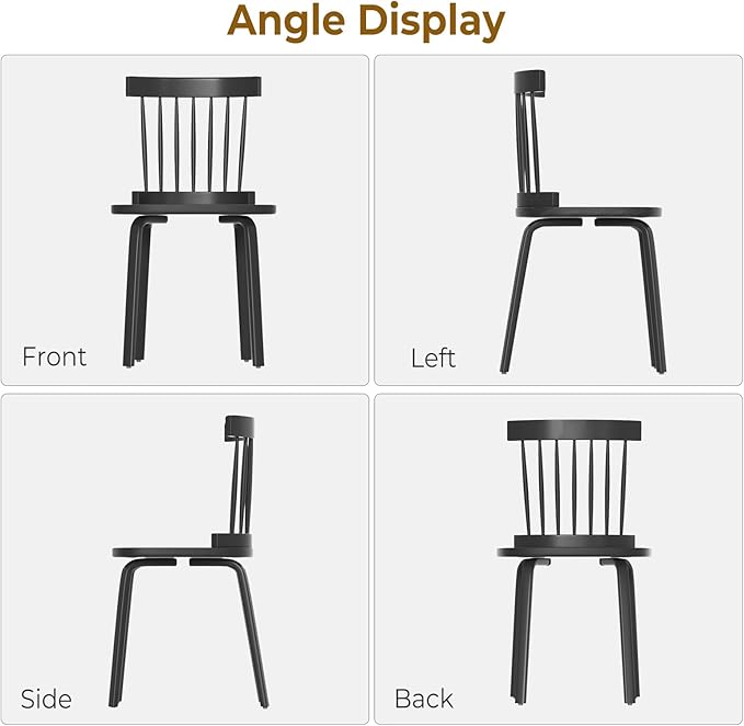 Unovivy Black Dining Chairs Set of 4, Wooden Windsor Chairs, Farmhouse Kitchen Chairs, Black Spindle Chair for Dining Room, Restaurant