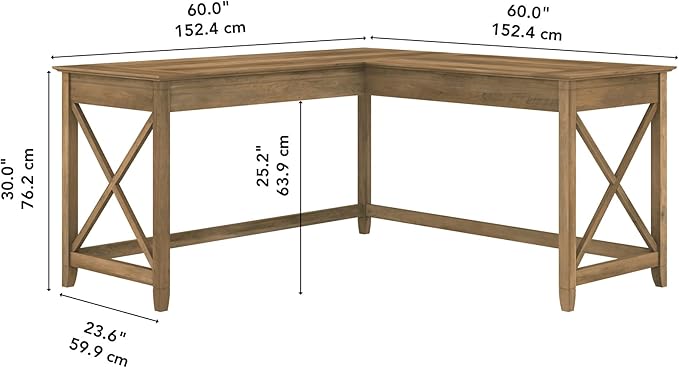 Bush Furniture Key West 60W Modern Farmhouse L Shaped Desk in Reclaimed Pine | 60-Inch Corner Table for Home Office