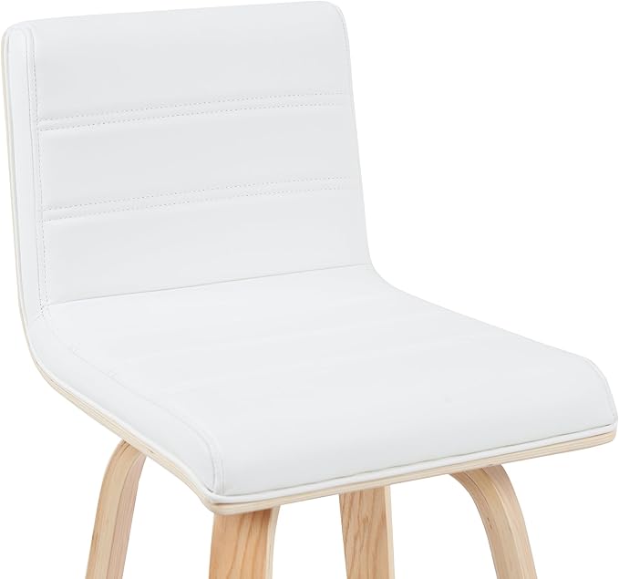 Armen Living Vienna Modern Swivel 26" Counter Height Barstool with White Faux Leather and Patterned Oak Wood Finish