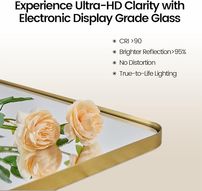 ANDY STAR 18" x 48" Full Length Wall Mirror, Large Brushed Gold Mirror for Bathroom, Rounded Corner Rectangle Body Mirror for Floor and Leaning
