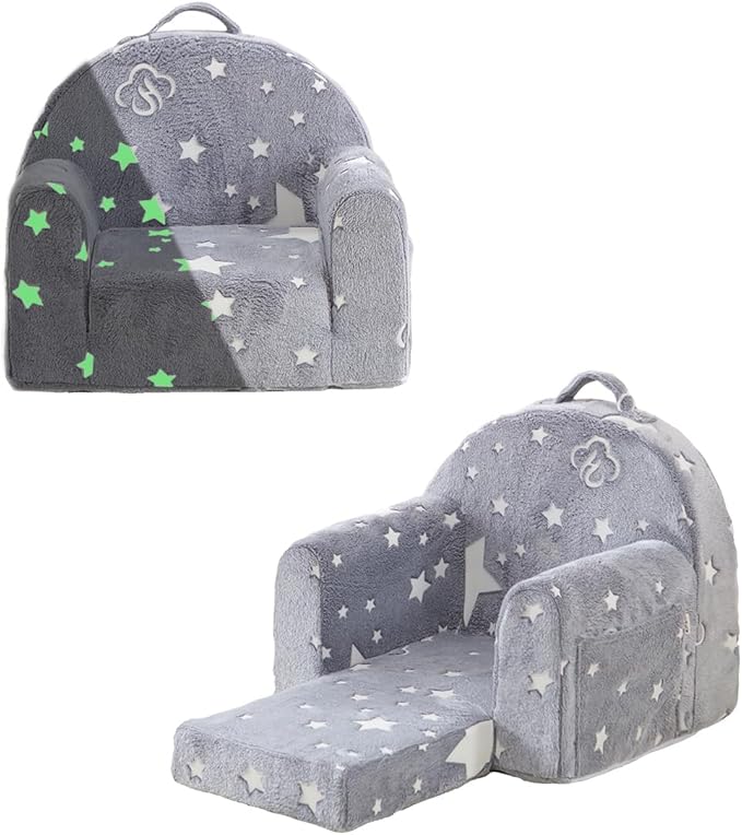 Toddler Chair Comfy,Toddler Couch Fold Out, 2-in-1 Kids Chair,Flip Out Kids Couch,Toddler Sofa Convertible,Children Reading Chair for Age 1-3(Grey Star)