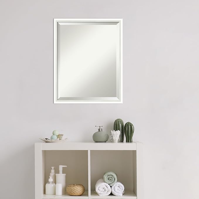 Amanti Art White Bathroom Mirror for Over Sink, 21x17 Lucie White Rectangle Vanity Mirror, Small Modern Wood Frame, Hangs Horizonally and Vertically, Bathroom Wall Decor, Beveled Edge from WI, USA