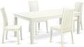 East West Furniture LGIP5-LWH-W 5 Piece Dining Room Table Set Includes a Rectangle Kitchen Table with Butterfly Leaf and 4 Dining Chairs, 42x84 Inch, Linen White