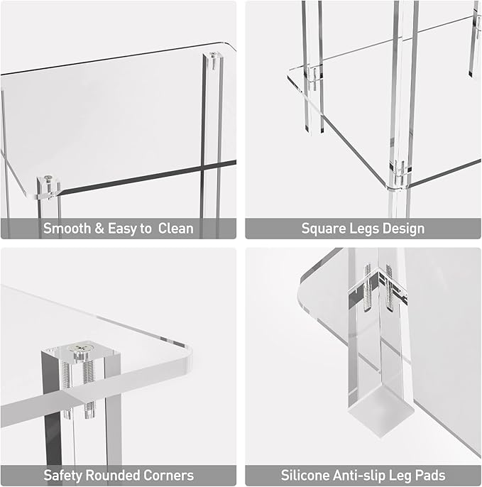 Eglaf Acrylic Side Table Set of 2-13.4'' L x 11.5'' W x 19.6'' H Small End Table Clear Nightstand Bedside Table for Living Room, Bedroom, 2-Tier, Square Leg