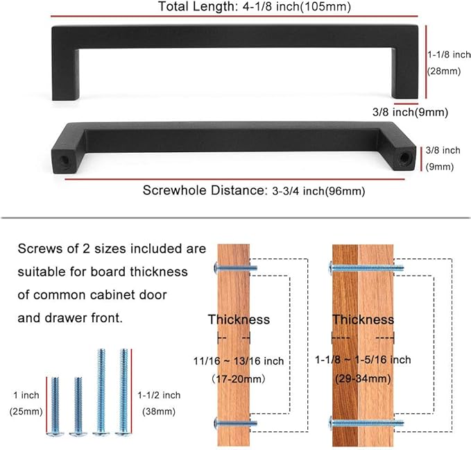 KOOFIZO 20-Pack Solid Square Bar Cabinet Handle - Oil Rubbed Bronze Furniture Pull, 3.8 Inch/96mm Screwhole Distance for Kitchen Cupboard Door, Bedroom Dresser Drawer, Bathroom Wardrobe Hardware