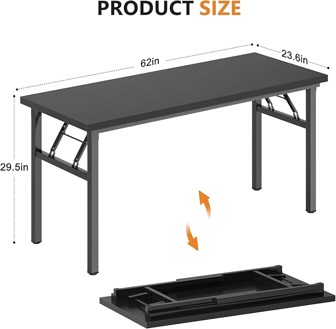 DlandHome Computer Desk 62 inches Office Desk Computer Table Study Writing Desk Workstation for Home Office Metal Frame Black and Black