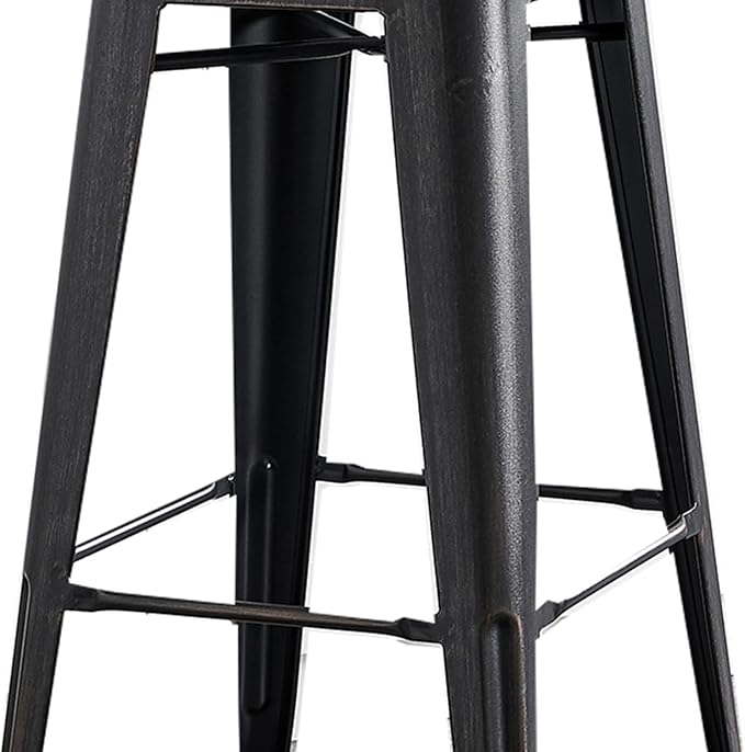 AC Pacific 30” Metal Barstool Set of 4 – Country Rustic Style with Low Back, Lightweight & Sturdy Build, Easy Assembly – Distressed Black