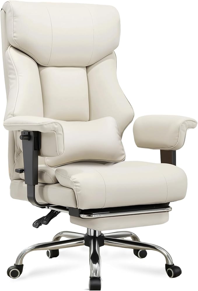 GTRACING Big and Tall Gaming Chair 400lbs Heavy Duty Office Chair with Foot Rest & Ergonomic Pocket Spring Cushion, High Back Lumbar Support for Lower Back Pain Relief, Beige