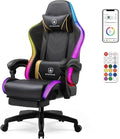 GTPLAYER Gaming Chair, RGB Gaming Chairs with LED Lights, Video Gaming Chair for Adults, Ergonomic Computer Gaming Chair with Linkage Armrest, Reclining Chair with Headrest (Without Massage, Black)