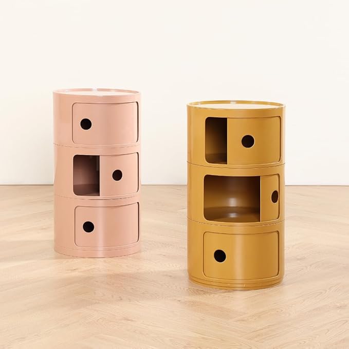 COZYMATIC 3 Tier Round Nightstand with Storage, Modern Style Side Table, Small Cupboard Cabinet with 3 Drawers for Living Room, Bedroom, Bathroom, Narrow Space, Yellow, Pink (Pink)