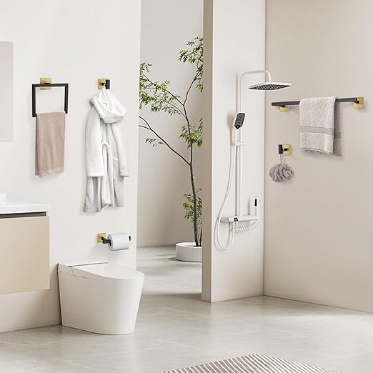 YACVCL Towel Bar Set, 5-Piece Black and Gold Bathroom Hardware Set, Black&Gold Bathroom Accessories Set, SUS304 Stainless Steel 23.6 Inch Towel Holder Towel Racks Set Wall Mounted